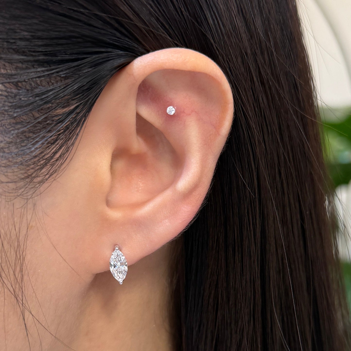 Lab diamond marquise shape 1.4ct 9mm hoop earrings - pair