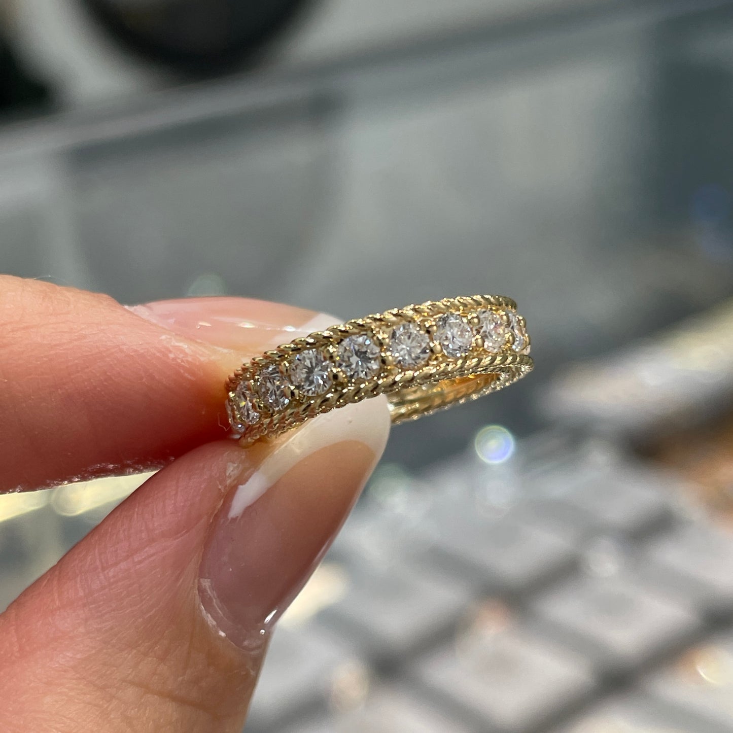 Lab diamond round 1.3ct twisted rope full eternity pinky ring
