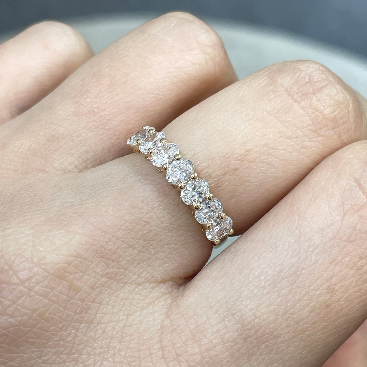 14k Lab diamond oval shape 1.2ct half eternity ring