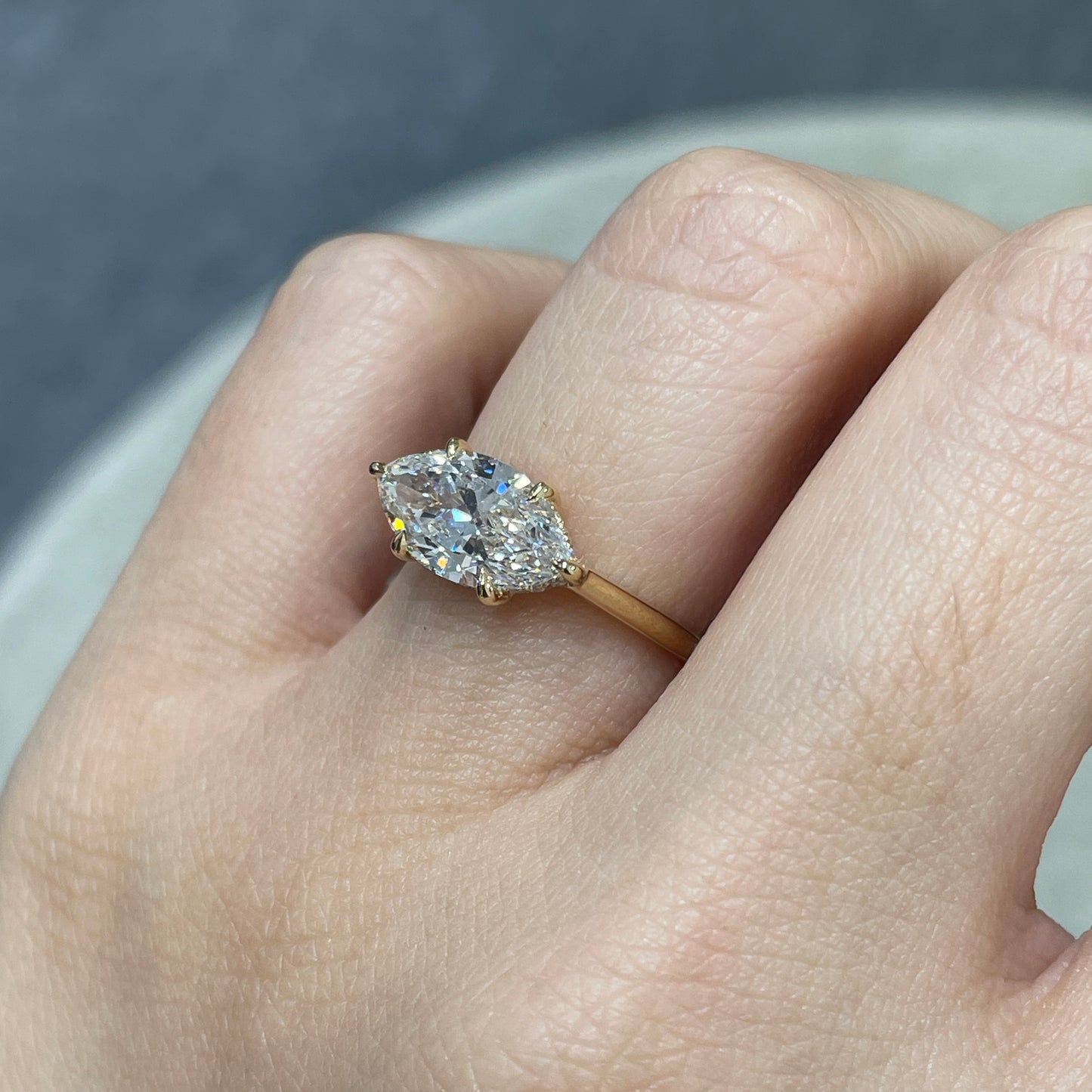 IGI lab diamond marquise shape 2ct four-prong underhalo east west ring