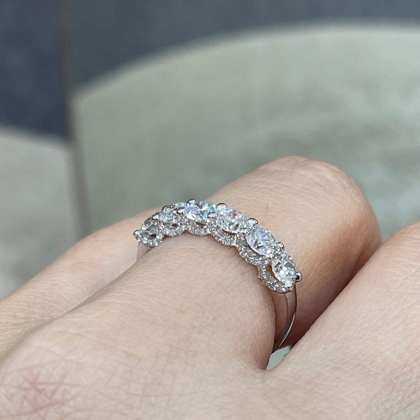 9k Lab diamond round 1.2ct U-prong pave eternity ring