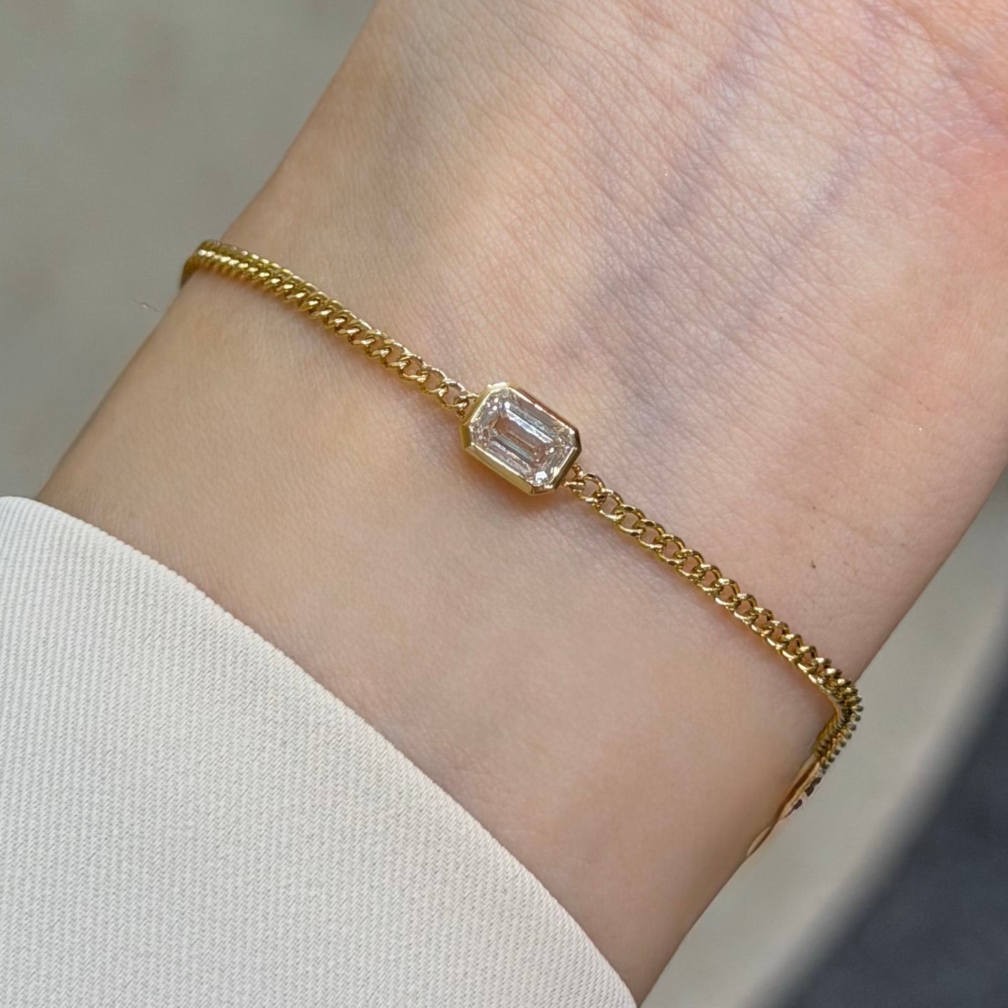 Lab diamond Emerald cut  0.6ct bezel with 1.8mm Cuban bracelet