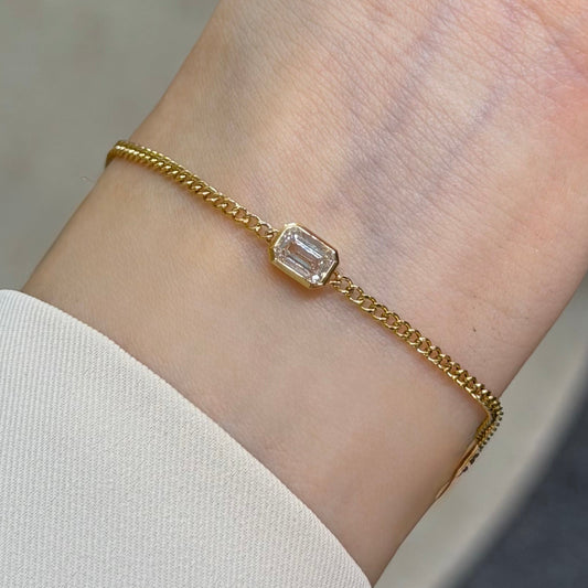 Lab diamond Emerald cut  0.6ct bezel with 1.8mm Cuban bracelet
