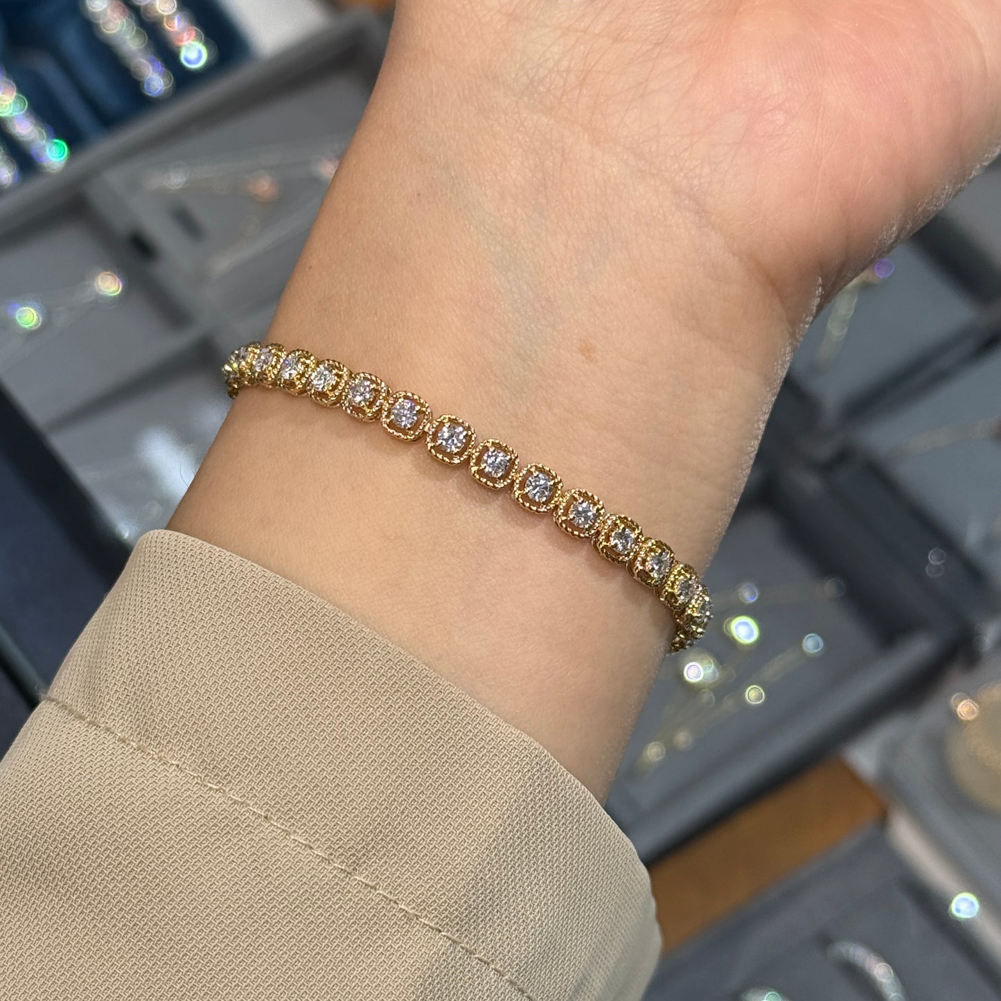 Lab diamond round 3ct cushion shape milgrain bezel tennis bracelet
