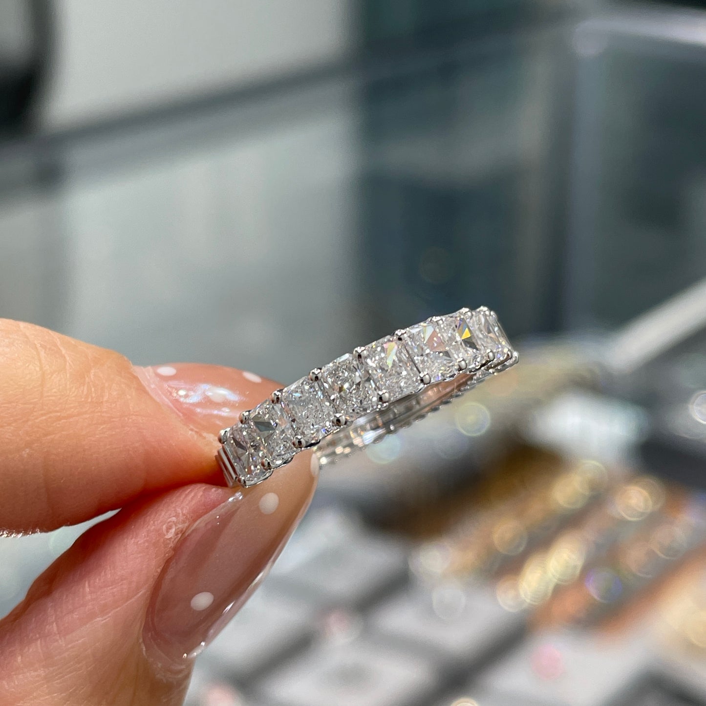 Lab diamond Radiant cut 1.35ct half eternity straight vertical line band ring