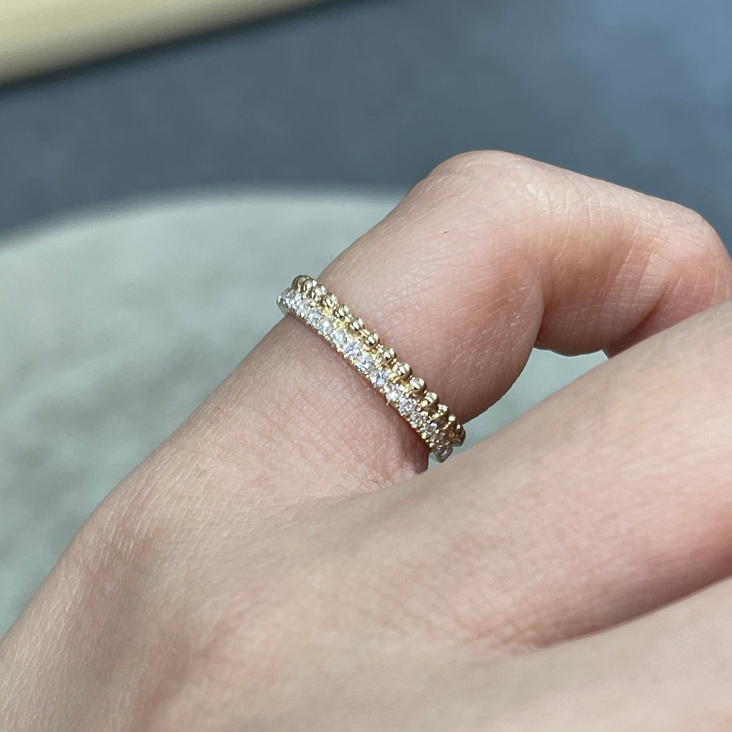 9k Lab diamond round 0.3ct milgrain dewdrop full eternity pinky ring