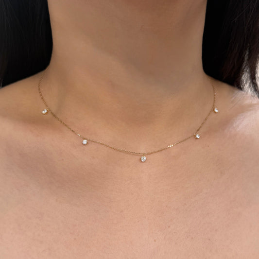 Lab diamond round 0.5ct five stone dangling necklace