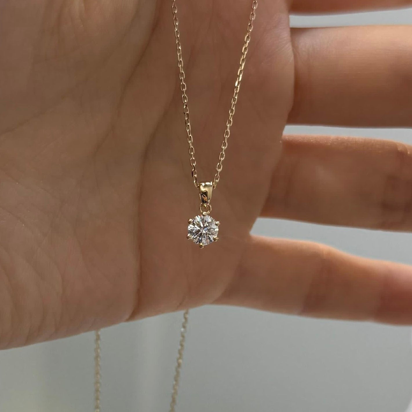 Lab diamond round 0.5ct six-prong pendant with necklace