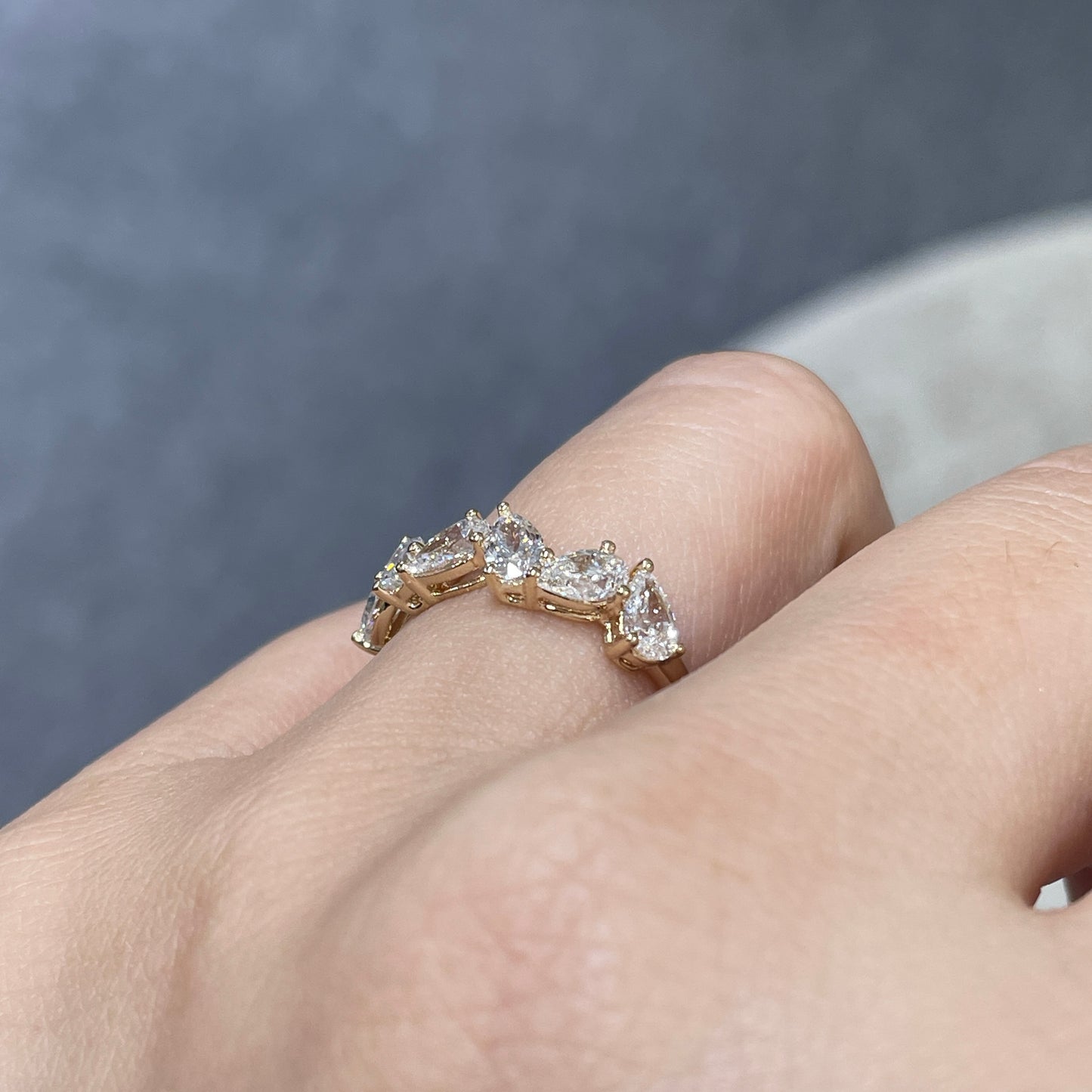 Lab diamond pear 1.2ct irregular half eternity ring