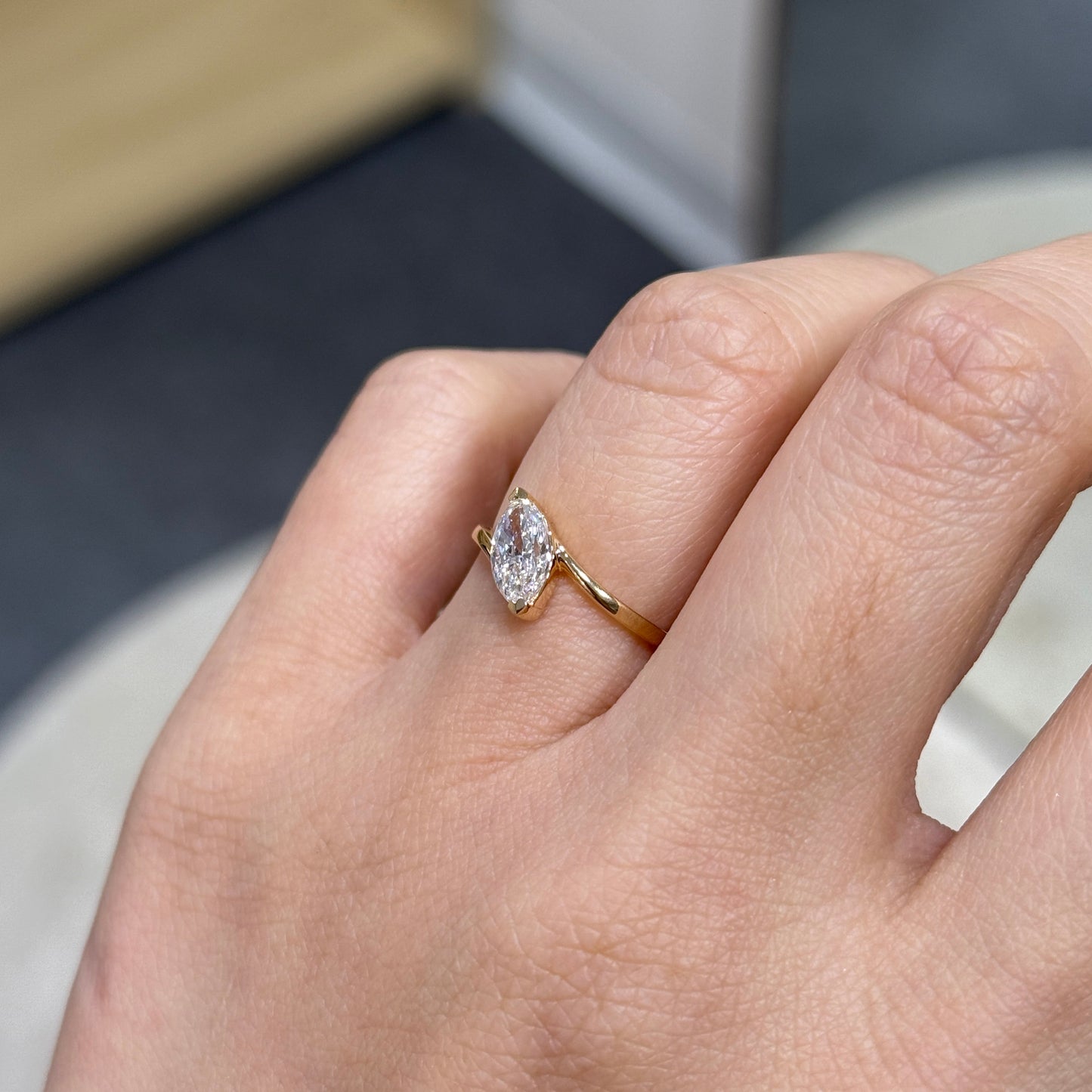 Lab diamond Marquise shape 0.7ct Twist band ring