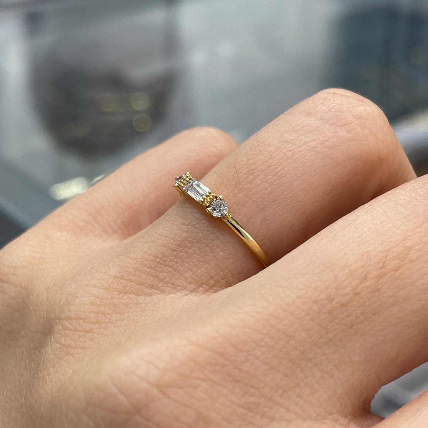 Lab diamond baguette and round ring