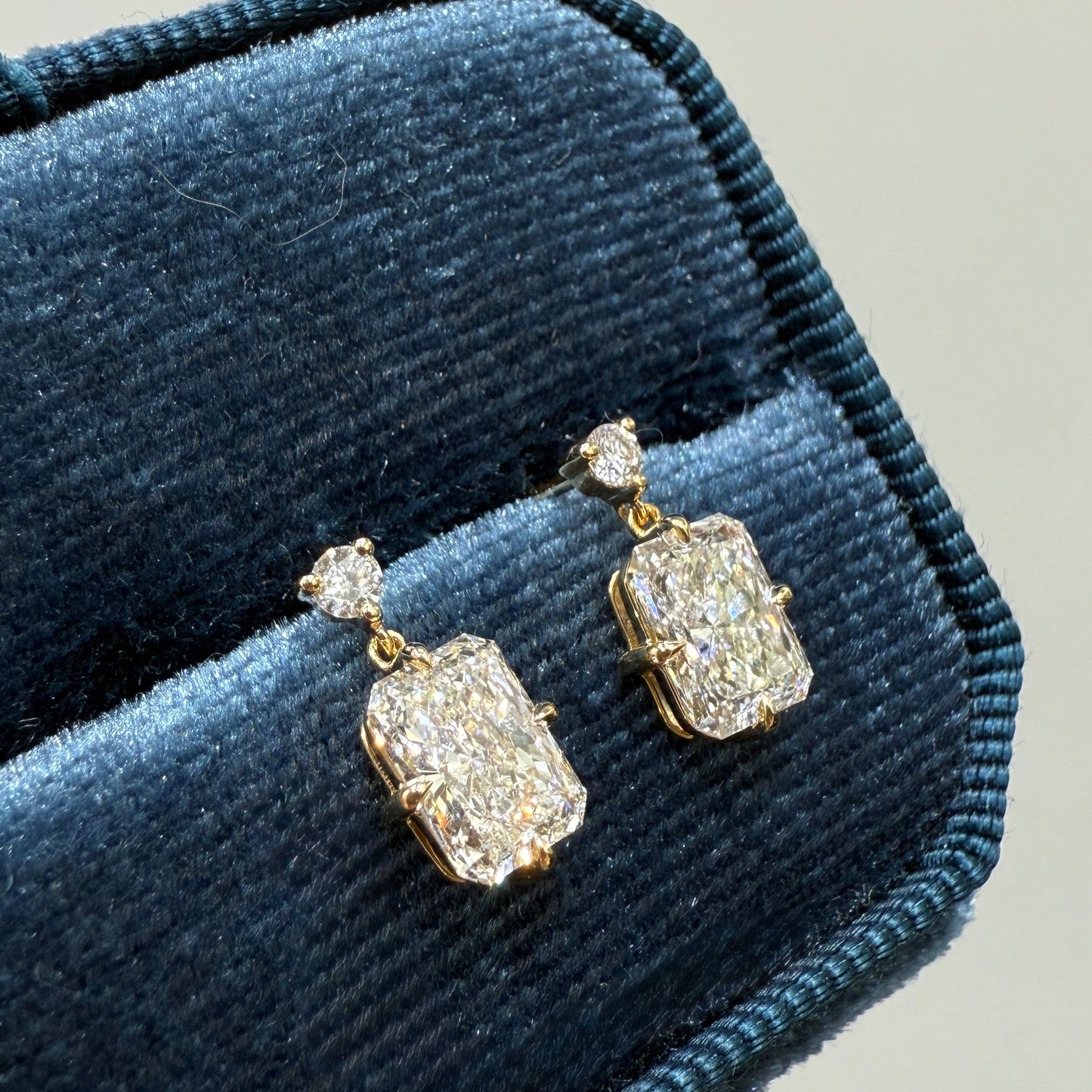 IGI Lab diamond round and radiant cut 2.1ct swing stud earrings-pair