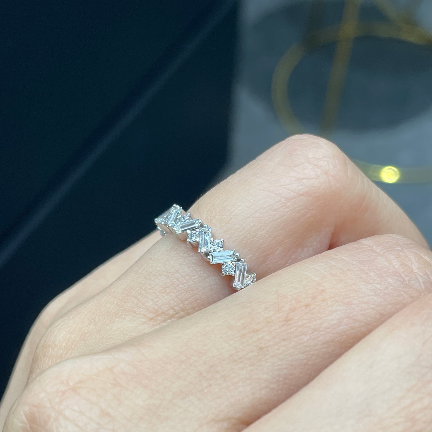 Lab diamond baguette round mix 0.6ct half eternity ring