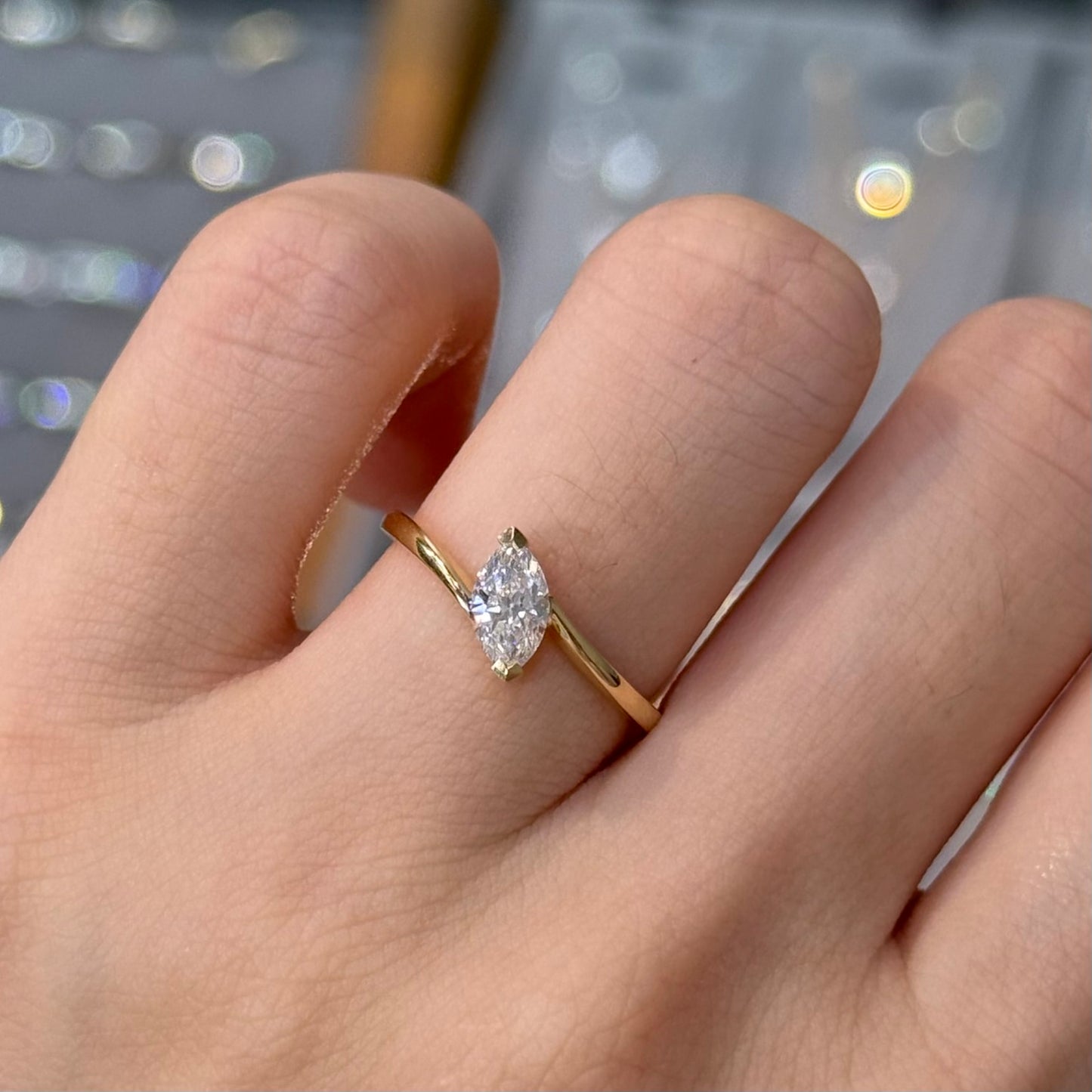 Lab diamond Marquise shape 0.4ct Twist band ring