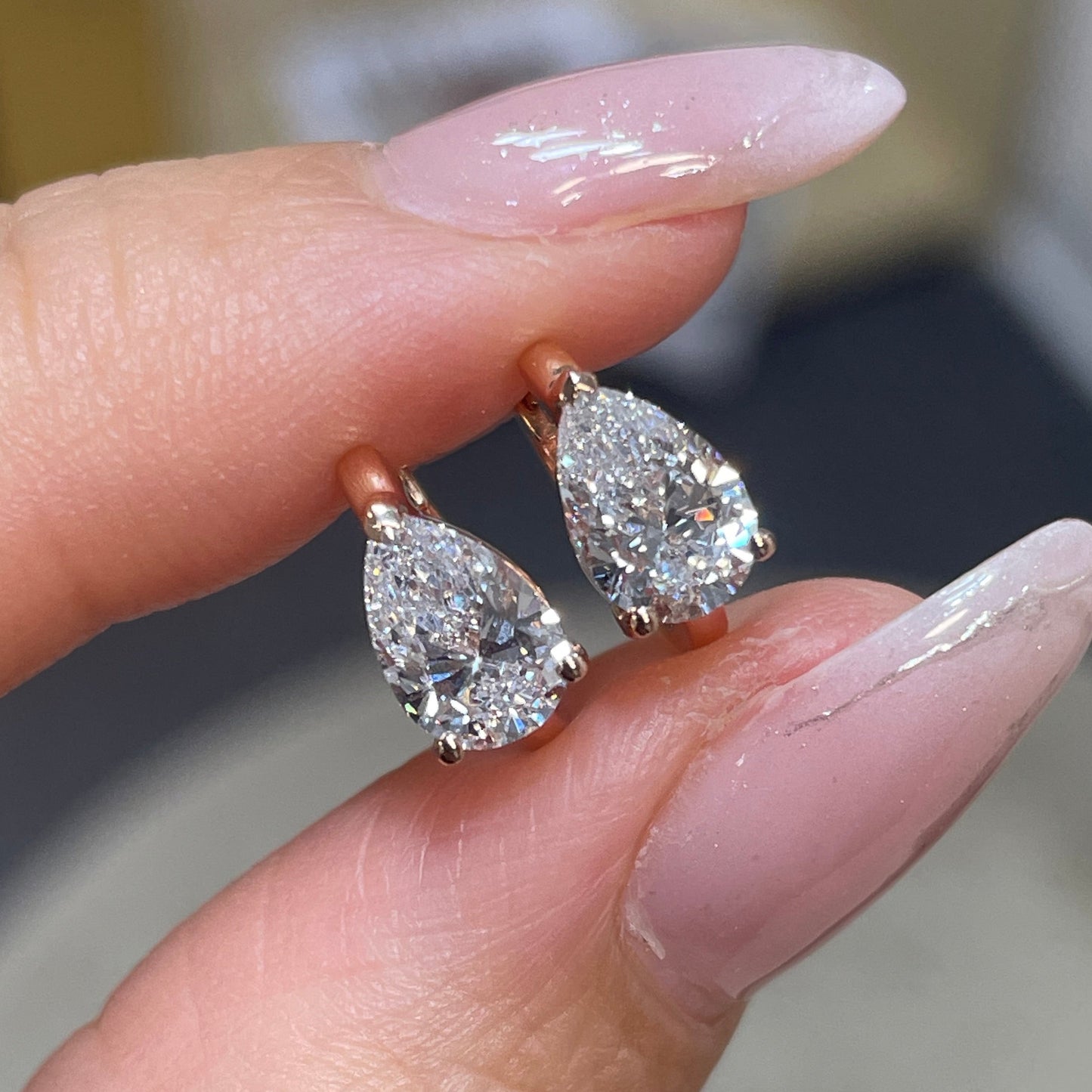 Lab diamond pear shape 1.4ct 9mm hoop earrings - pair