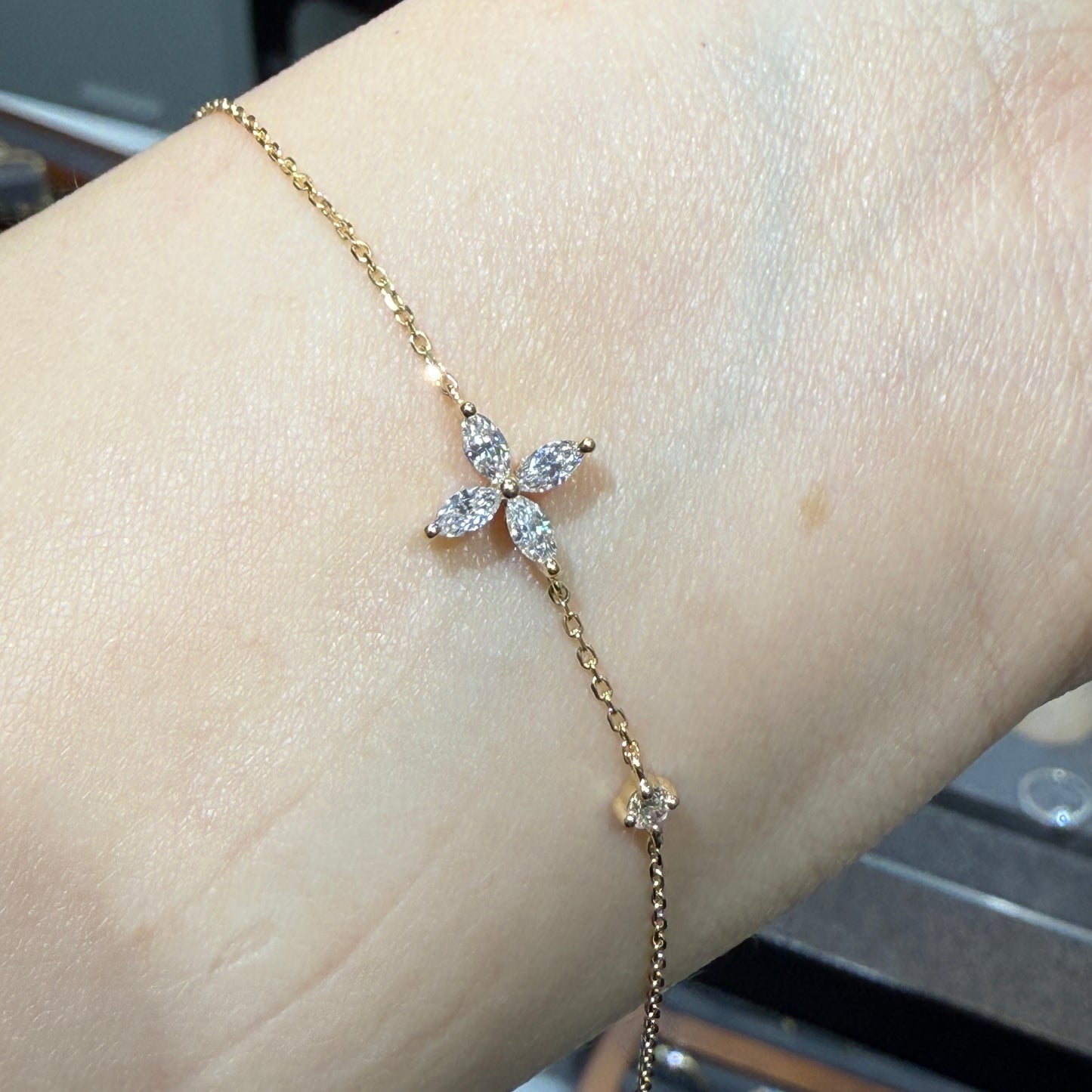 Lab diamond marquise flower with little diamond bracelet