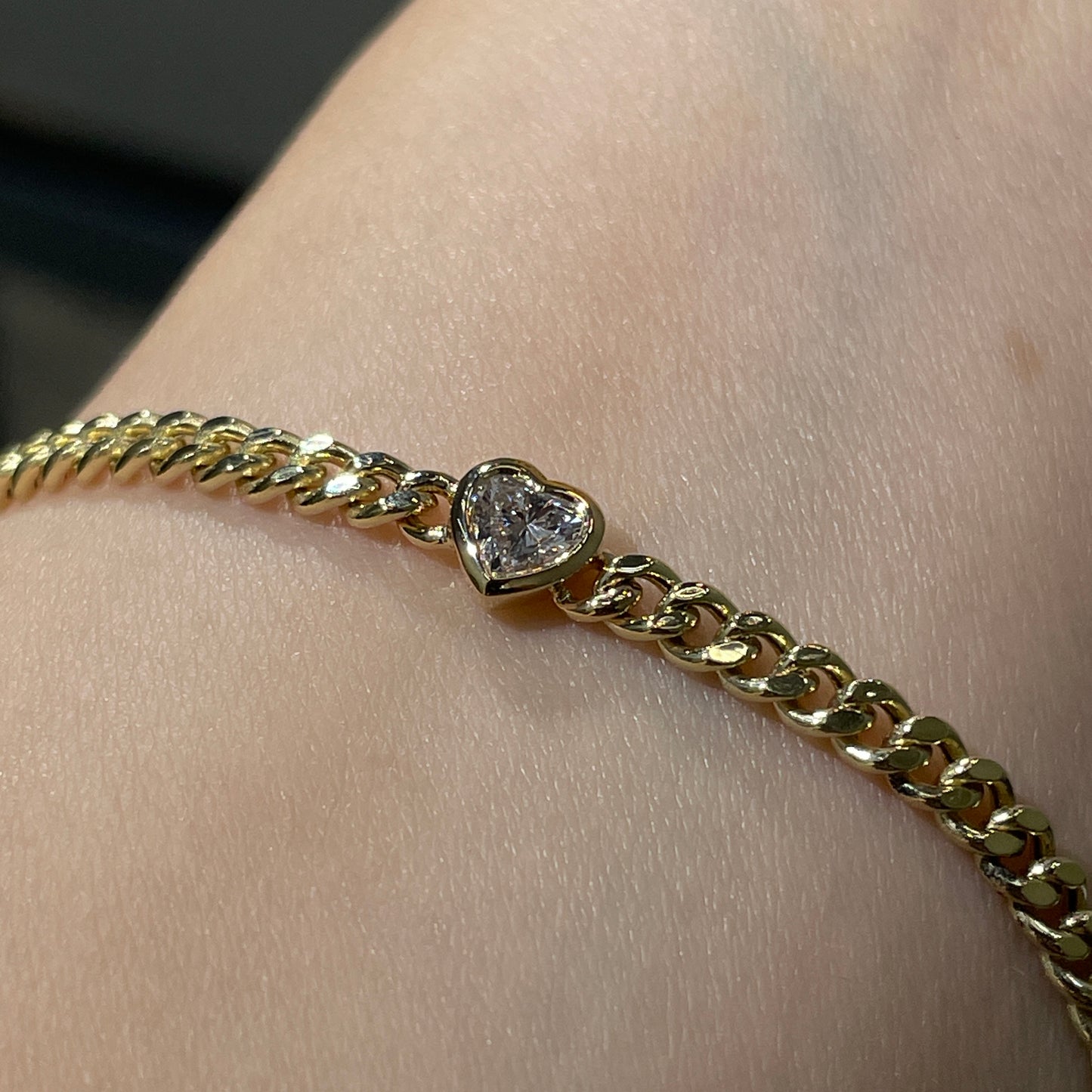 Lab diamond Heart shape 0.25ct bezel with 3.1mm Cuban bracelet