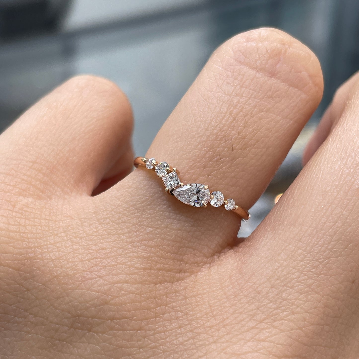 Lab diamond pear with multi shapes half eternity ring