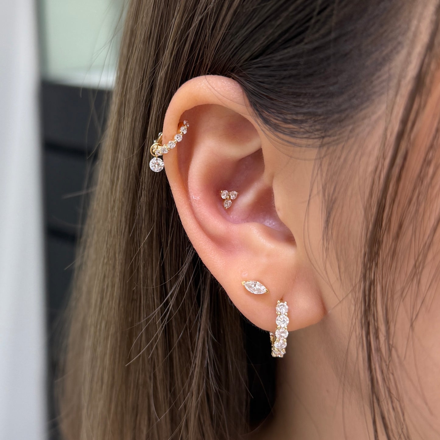 lab diamond round 0.1ct three leaf stud earring-each