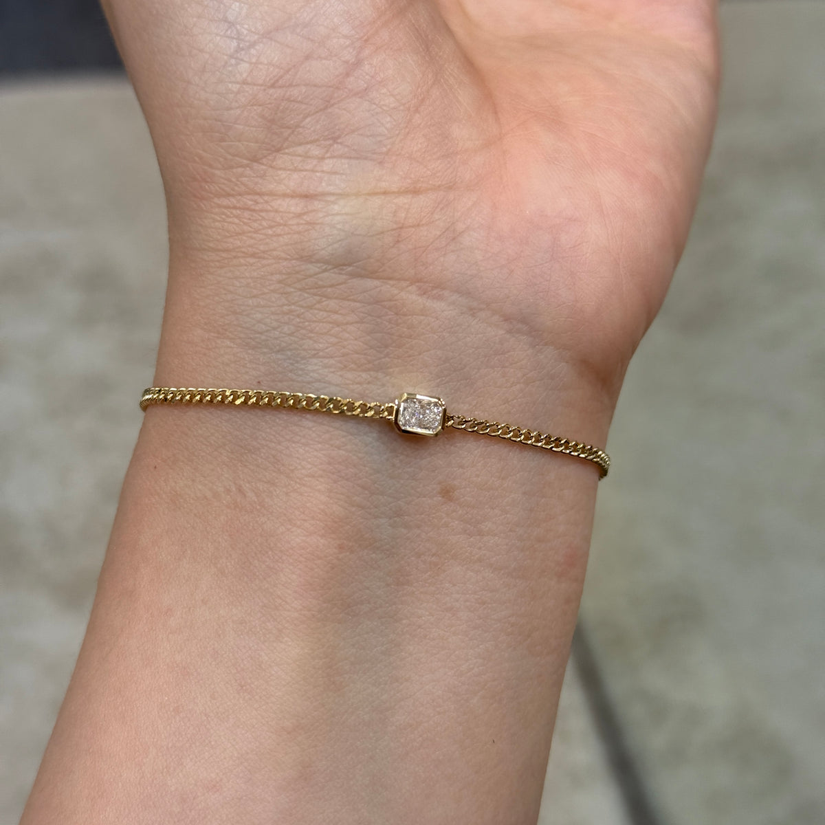 Lab diamond Radiant cut 0.3ct bezel with 1.8mm Cuban bracelet