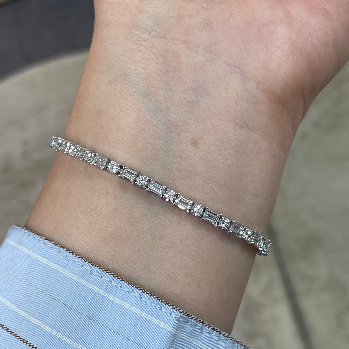 Lab Diamond baguette cut and round mix 5.4ct four-prong tennis bracelet