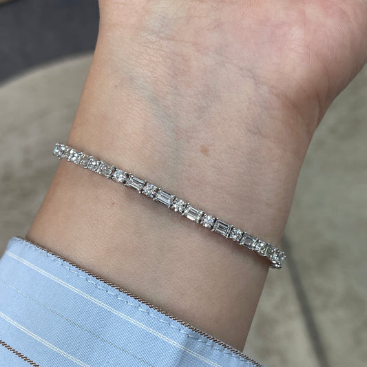 Lab Diamond baguette cut and round mix 5.4ct four-prong tennis bracelet