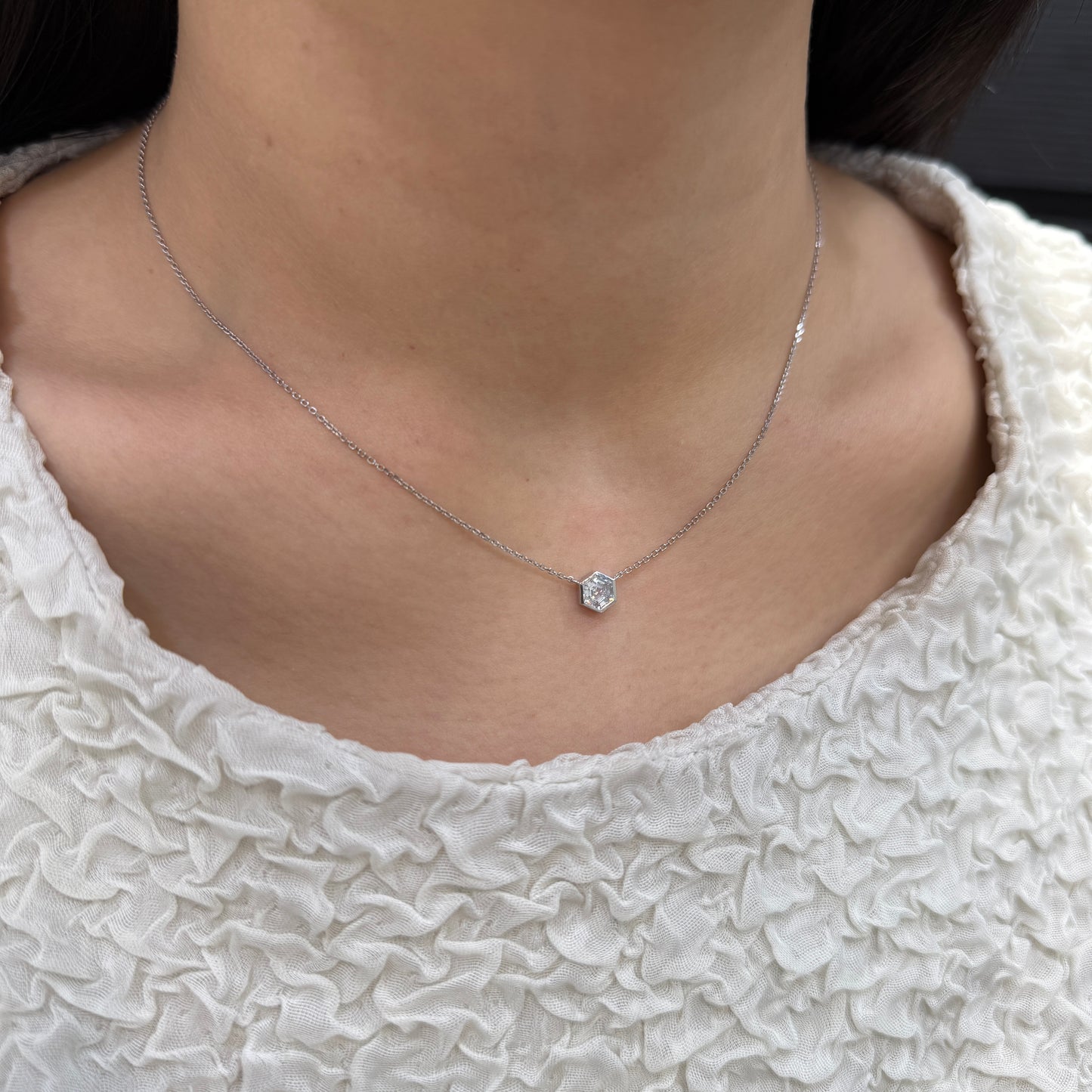 Lab diamond Hexagon 0.5ct bezel necklace