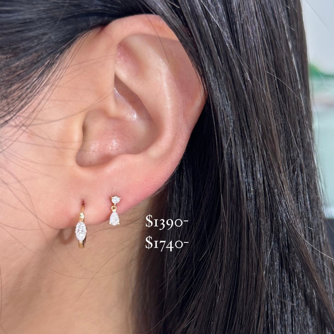 Lab Diamond round and pear shape 0.13ct stud swing earring-each