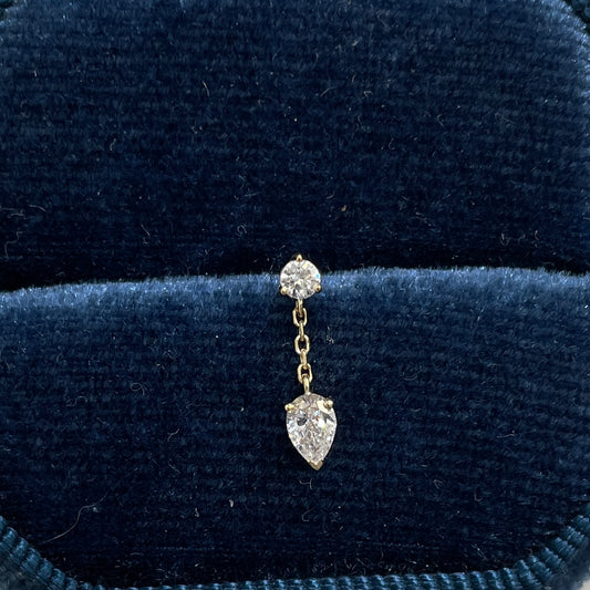 Lab Diamond round and pear shape 0.2ct chain swing stud earring-each