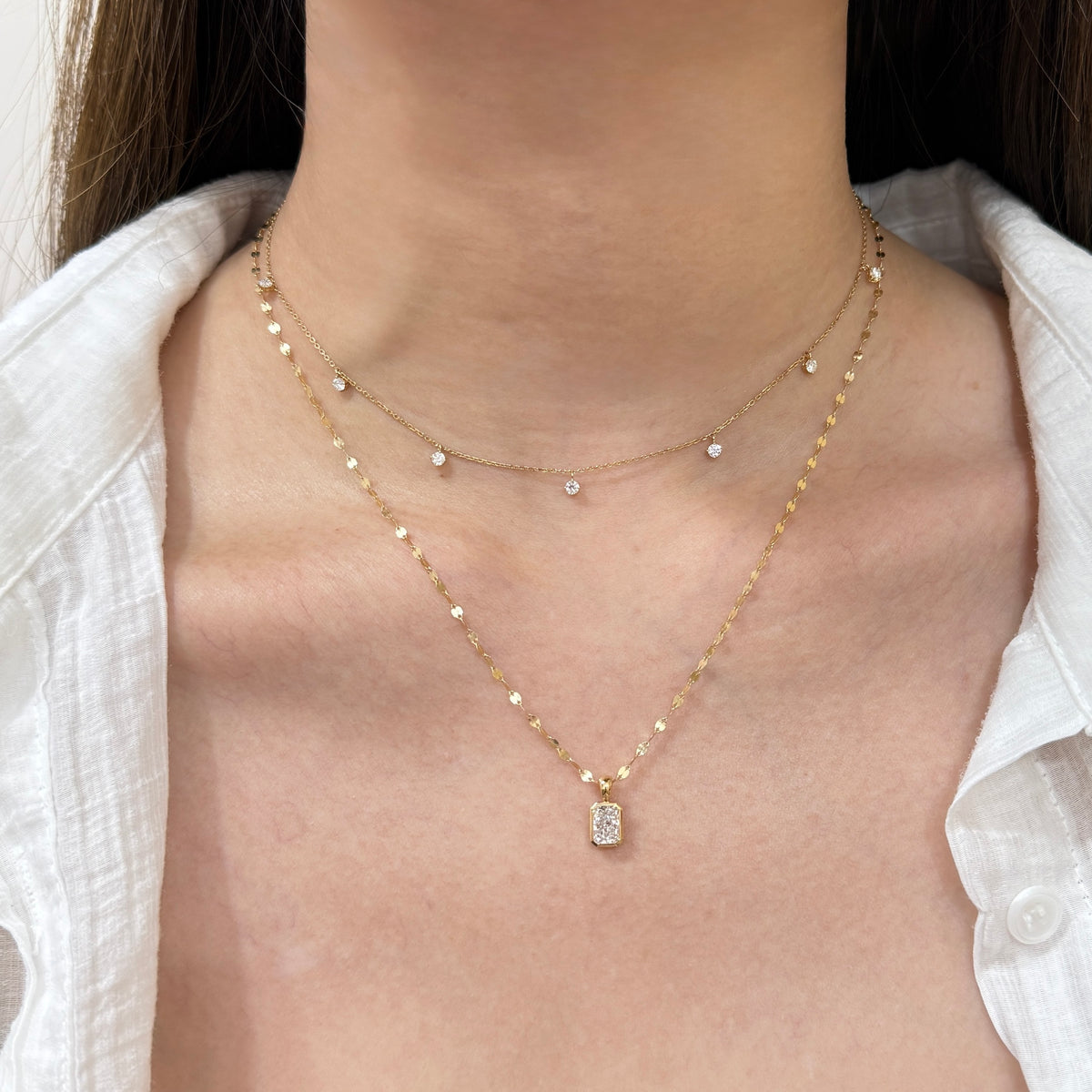 9k Lab diamond round 0.45ct seven stone dangling necklace