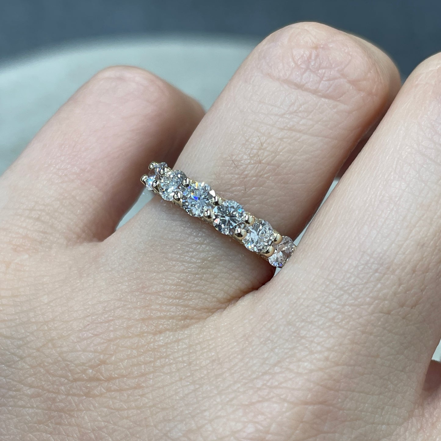 9k Lab diamond round 1.2ct U-prong pave eternity ring