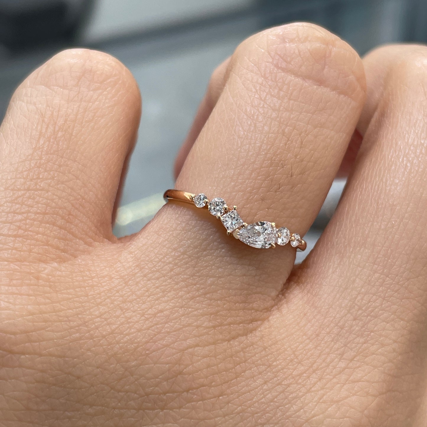 Lab diamond pear with multi shapes half eternity ring