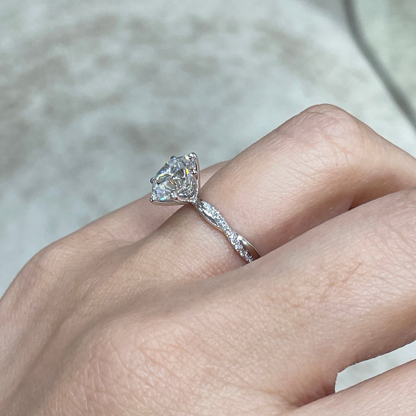 IGI lab diamond round 2ct six-prong pave twisted band ring