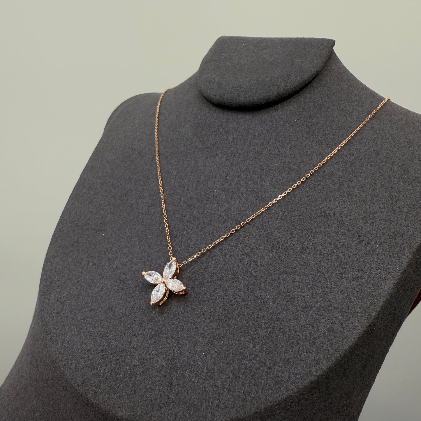 Lab diamond marquise 1ct flower two way pendant with necklace