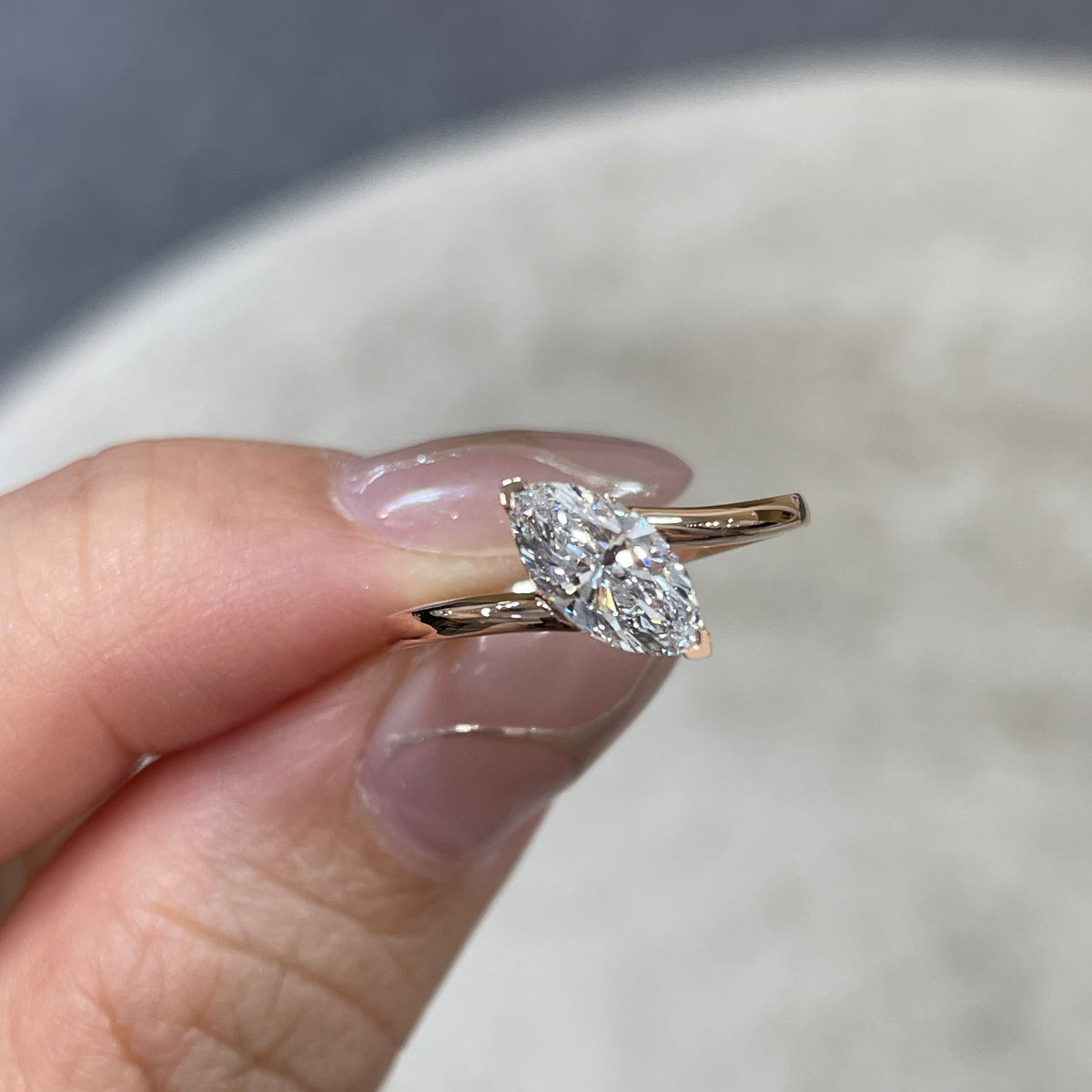 Lab diamond Marquise shape 0.7ct Twist band ring