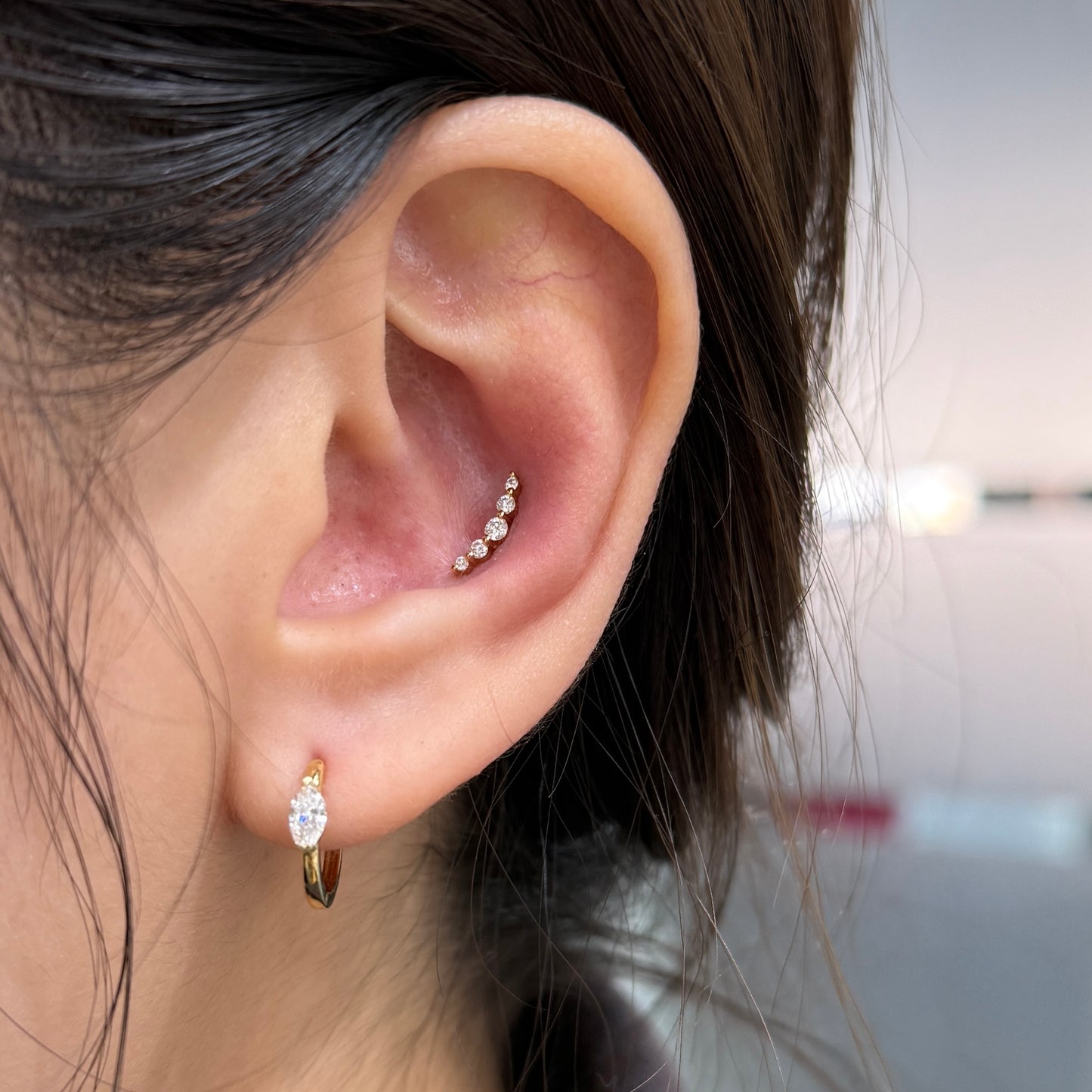 Lab diamond smile stud earring-each