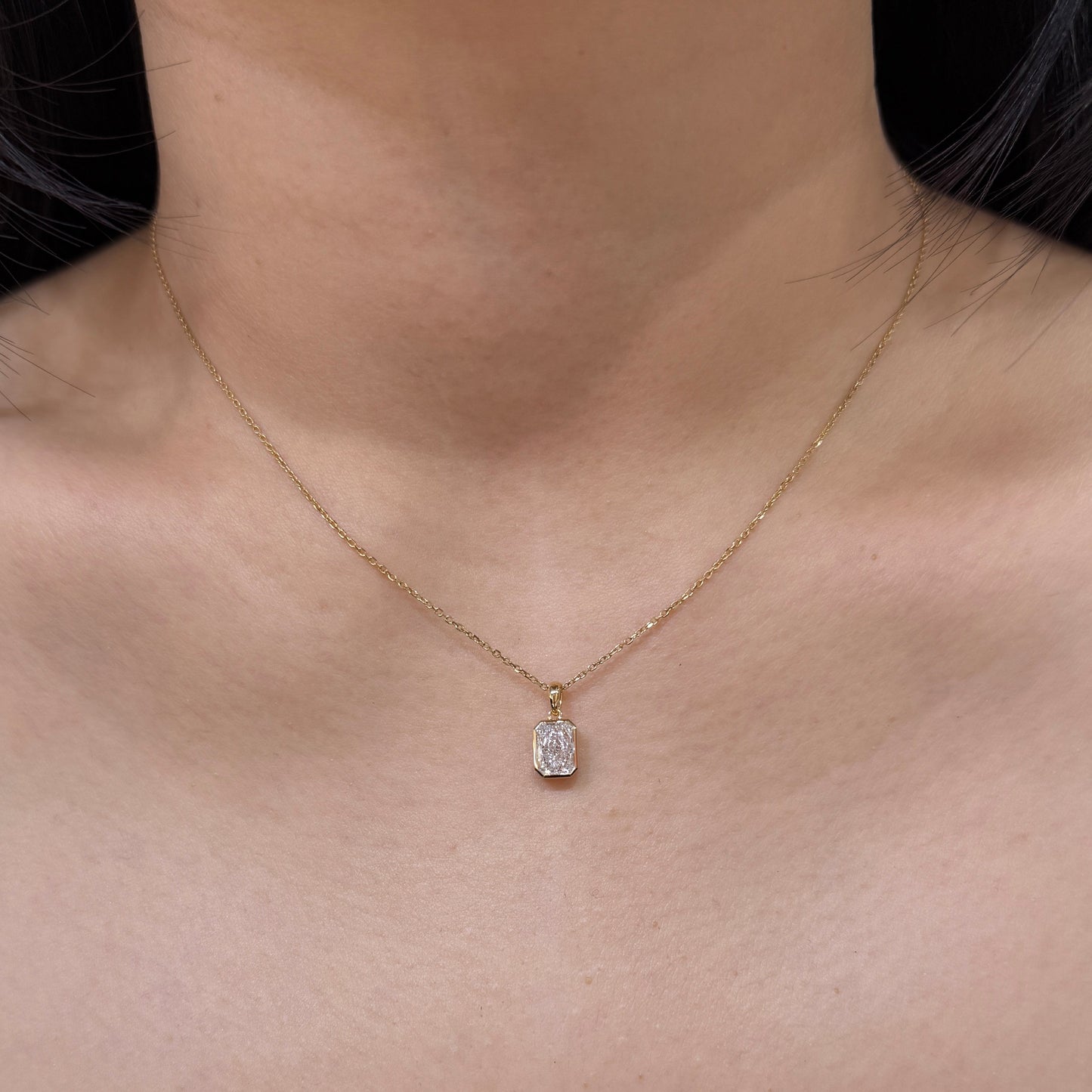 Lab Diamond Radiant cut 1ct bezel open clip pendant