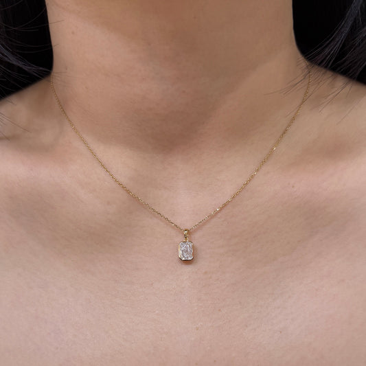 Lab Diamond Radiant cut 1ct bezel open clip pendant