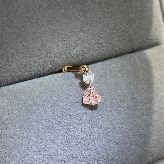 Lab pink diamond heart shape and round 0.4ct floating swing stud earring - each