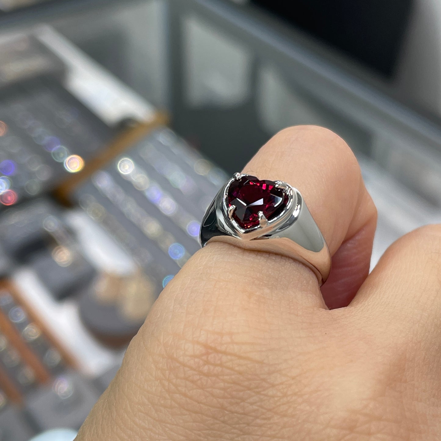 Lab Ruby heart 1.5ct solitaire ring