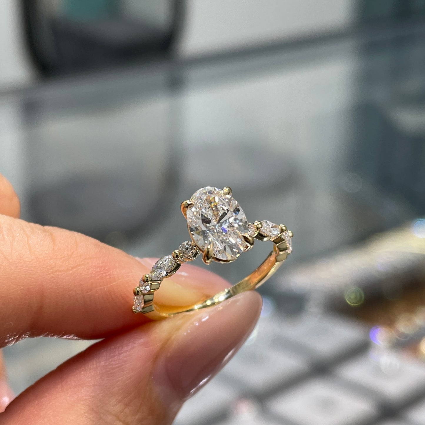 IGI lab diamond Oval 1.2ct marquise round mix pave ring