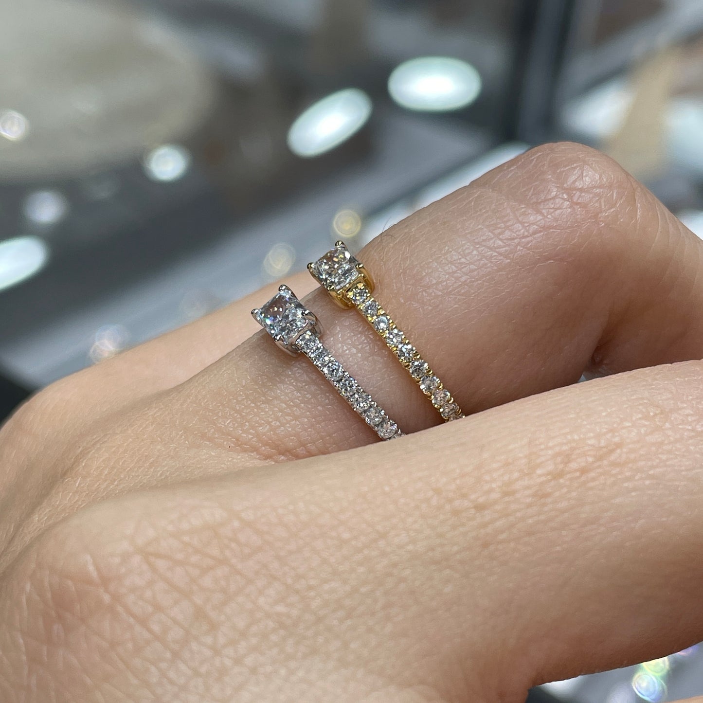 Lab diamond Radiant cut 0.5ct four-prong pave ring
