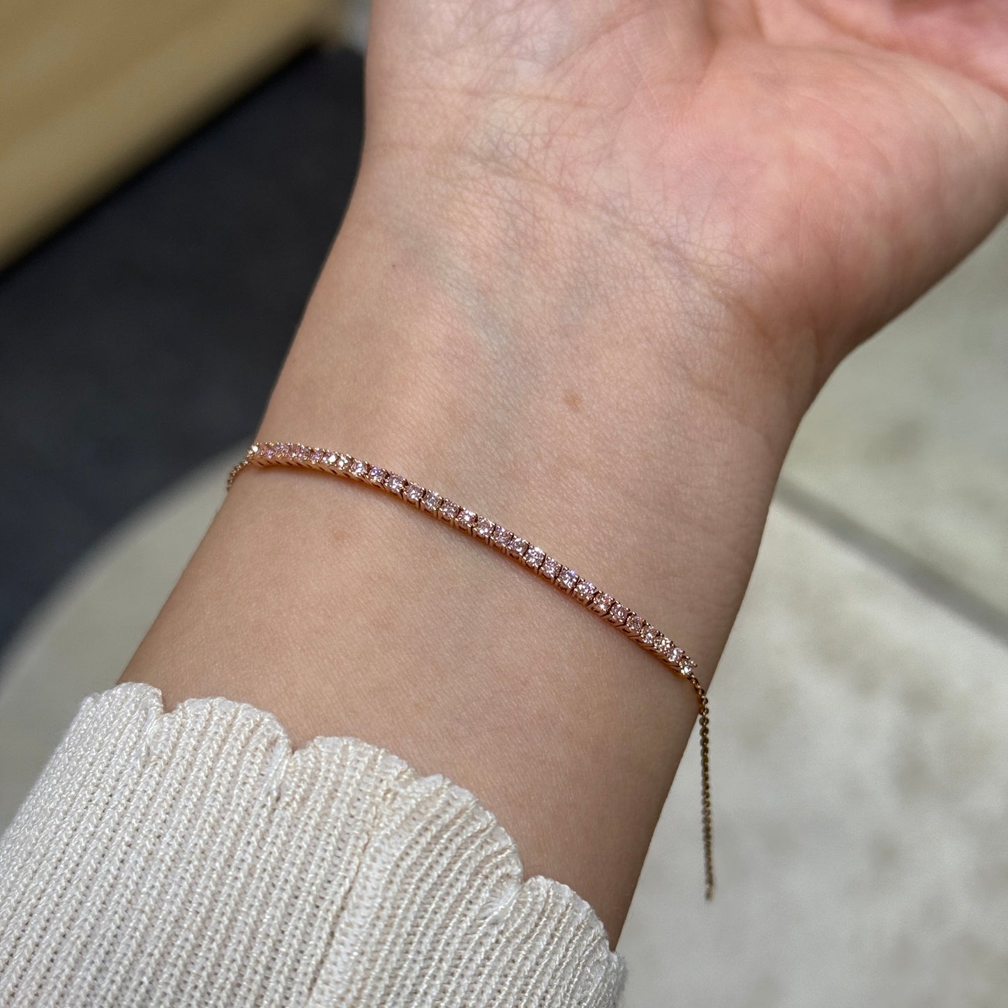 Lab pink diamond round 0.6ct half tennis bracelet