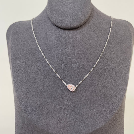 Lab pink diamond pear 0.35ct halo necklace