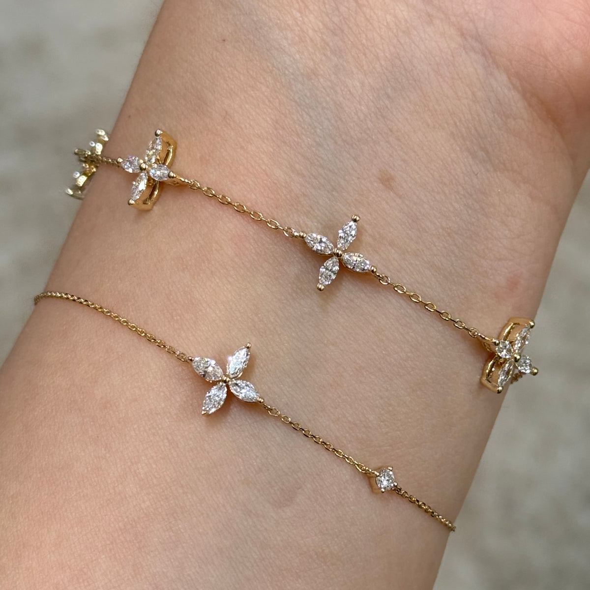 Lab diamond marquise 1ct five flowers bracelet