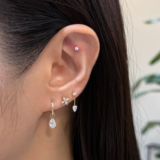 9k Lab diamond pear shape 1.4ct floating 10mm thicker hoop earrings-pair