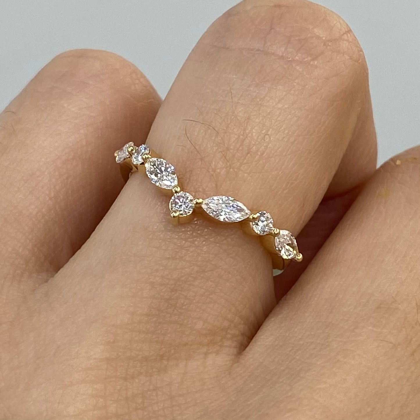 Lab diamond marquise round mix v shape diamond ring