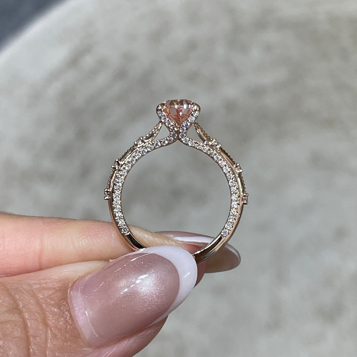 IGI Lab pink diamond oval shape 2ct milgrain under paved ring