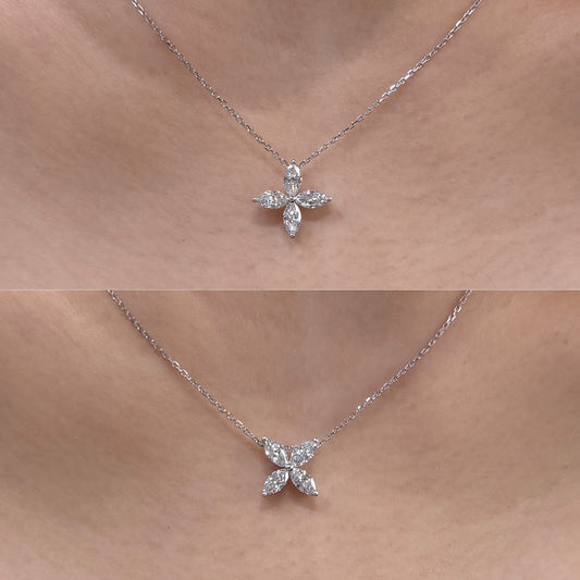 Lab diamond marquise 0.8ct flower two way pendant with necklace