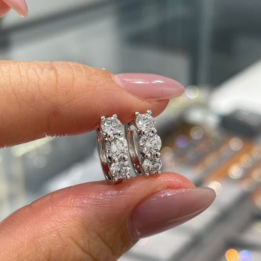 Lab Diamond round trio 1ct 10mm hoop earrings-pair